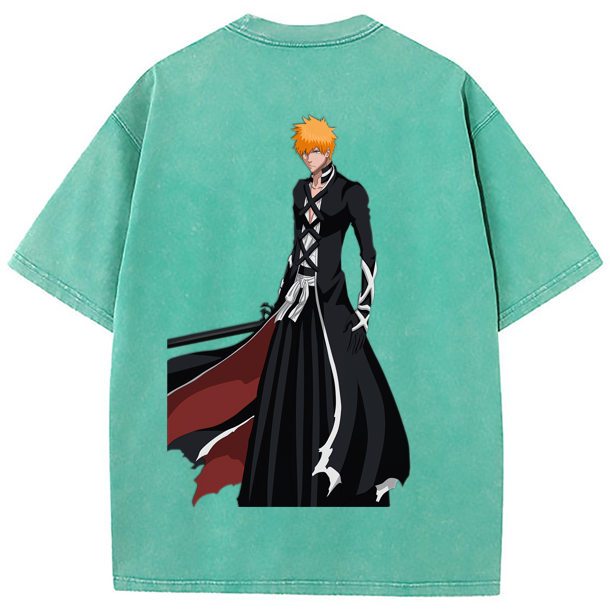 （画像用） ブリーチ 黒崎一護（くろさき いちご）BLEACH Kurosaki Ichigo 綿100% ヴィンテージ風 半袖Tシャツ（背面プリント）